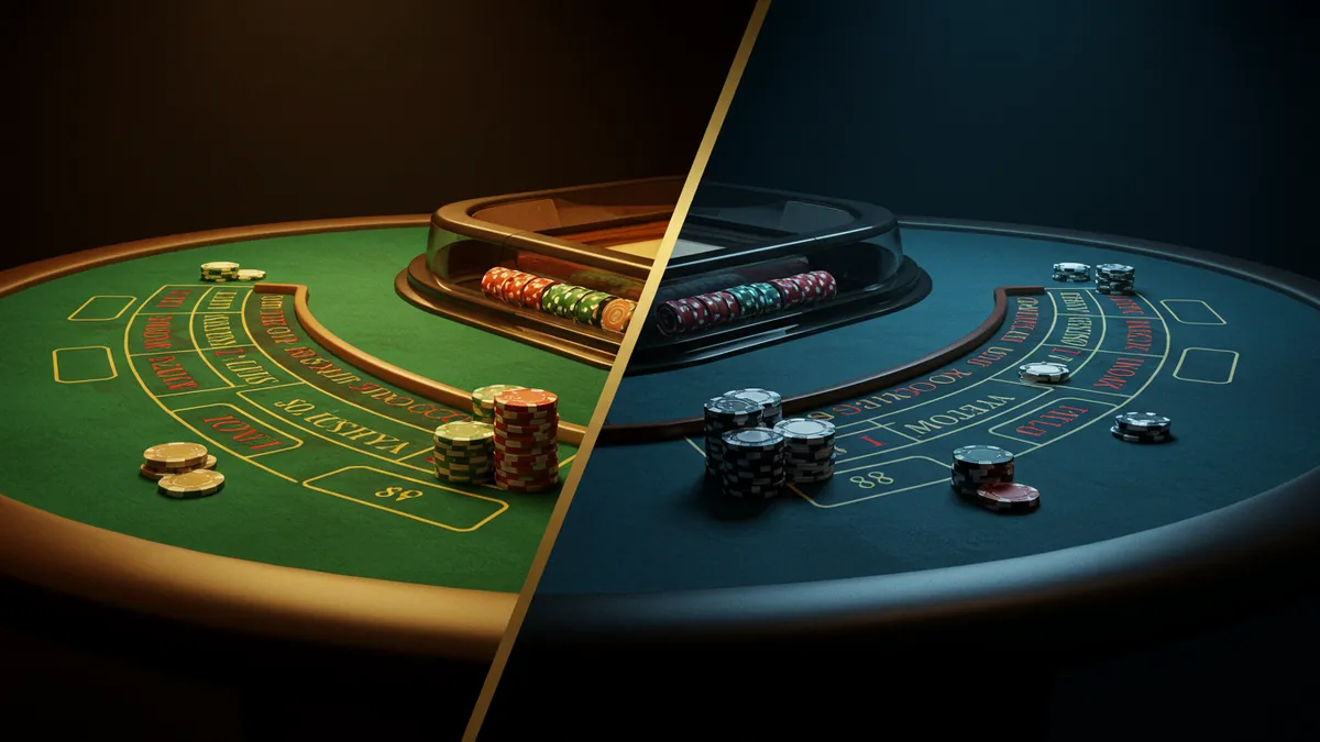 免傭與標準百家樂對比圖：傳統牌桌 vs 現代免傭牌桌