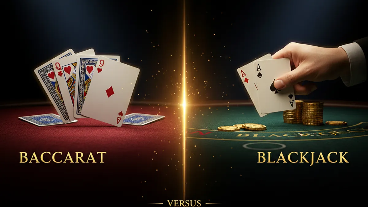 百家樂 vs 21 點比較：左側百家樂牌桌與右側 21 點牌桌對照