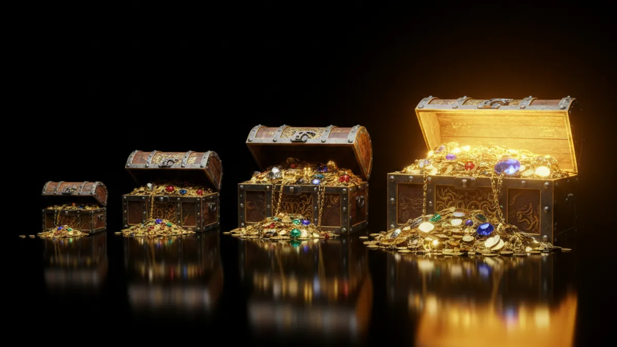 五大平台返水比例：五個寶箱打開程度不同，內部金幣量代表返水率