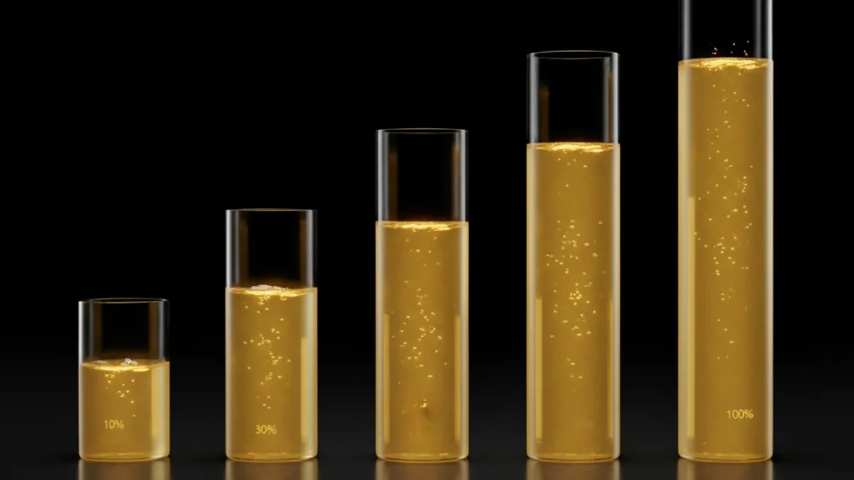 各平台流水倍數比較:五根玻璃柱注入不同高度的金色液體