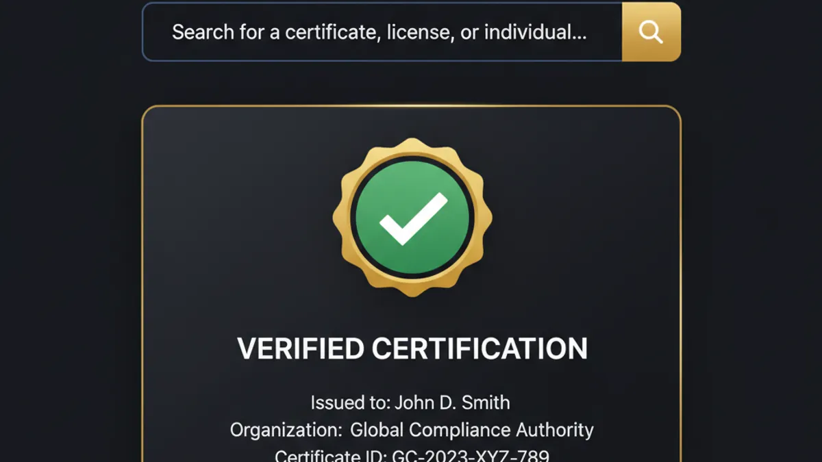牌照驗證教學:深色瀏覽器介面中搜尋結果顯示綠色勾選認證