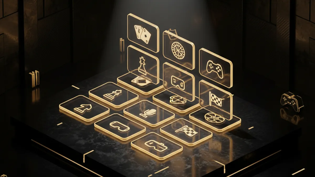 線上娛樂城遊戲大廳展示：等距 3D 視角的遊戲分類卡片漂浮布局