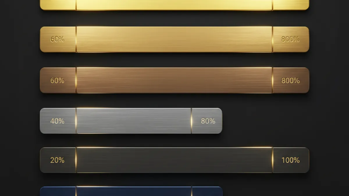 多款機台 RTP 比較:六條從金到藍漸變的水平金屬條