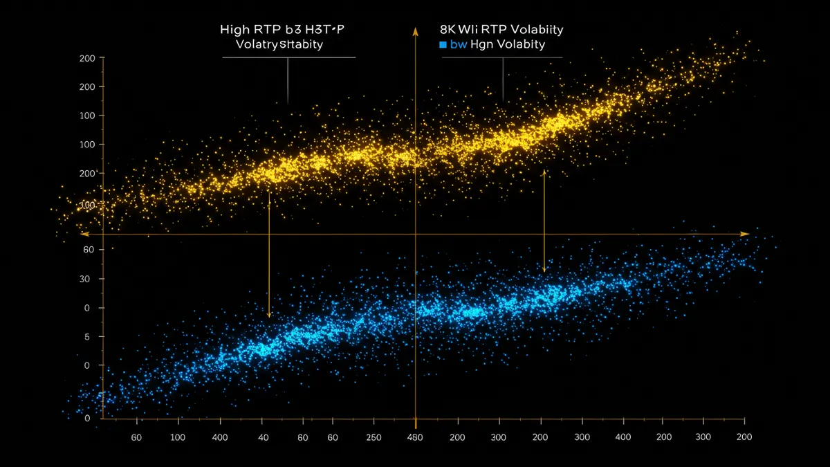 RTP × 波動率四象限散點圖:高 RTP 高波動(金)、低波動(綠)等四區分佈