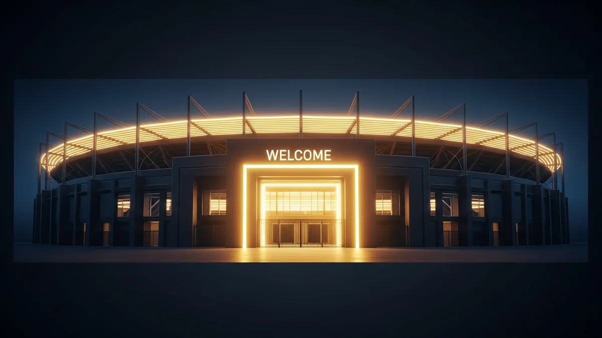 運彩新手指南：金色燈光照亮的體育場入口